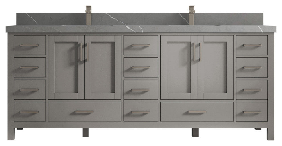 Malibu 84 Double Sink Bath Vanity in Elephant Skin Gray 2" Piatra Gray