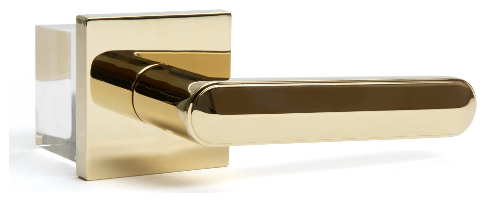 Modern Heavy Duty Designer Interior Door Lever - Beaux Collection, Polished Brass, Privacy Right Hand