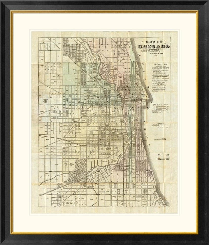 "Map of Chicago, 1857" Framed Digital Print by Rufus Blanchard, 34x40"