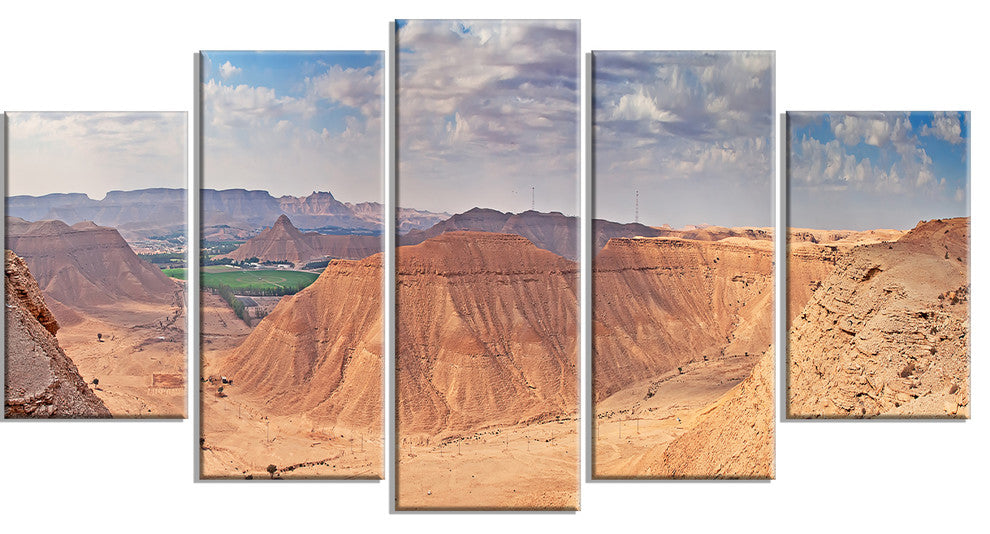 Clay Rocks around Riyadh City, Landscape Canvas Art Print, 60"x32", 5 Panels