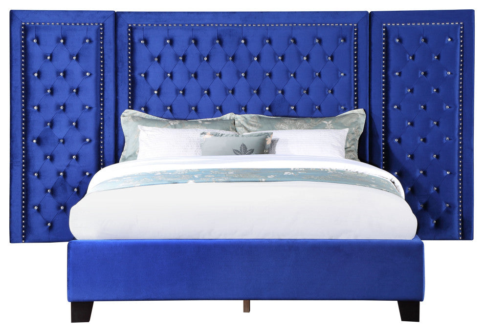 ACME Damazy Queen Bed in Blue Velvet