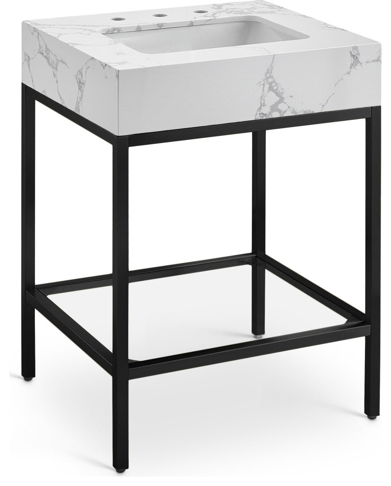 Marmo Bathroom Vanity, White, 24" Wide, Matte Black Finish