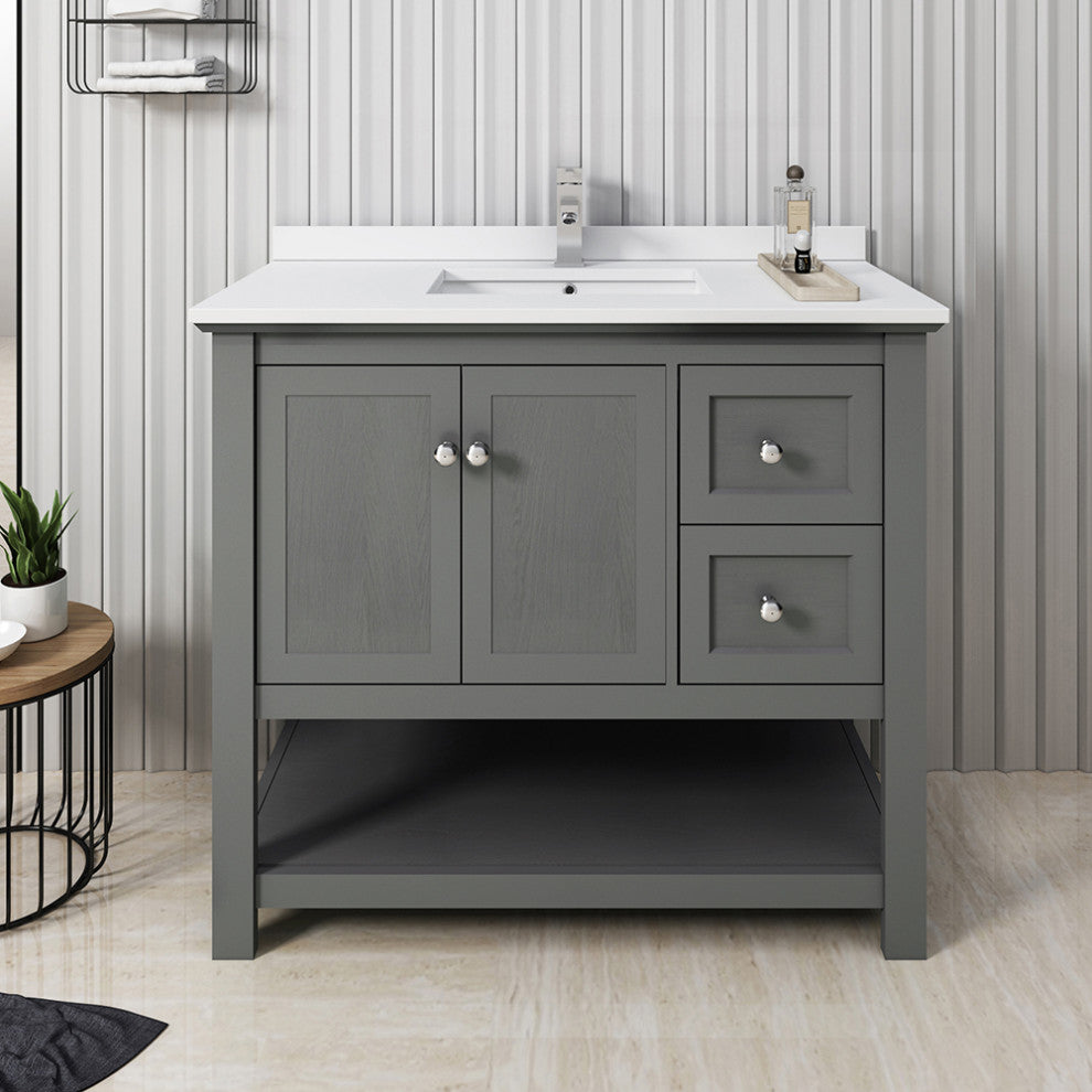 Fresca Manchester Regal 40" Gray Wood Veneer Cabinet With Top and Sink