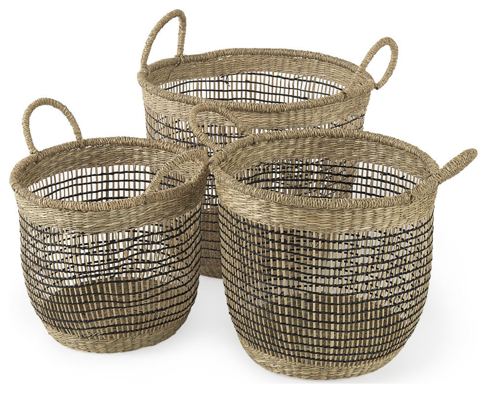 Set of Three Light Brown Storage Baskets