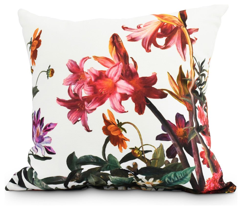 Color Me Floral White Floral Print Decorative Outdoor Throw Pillow, 18"