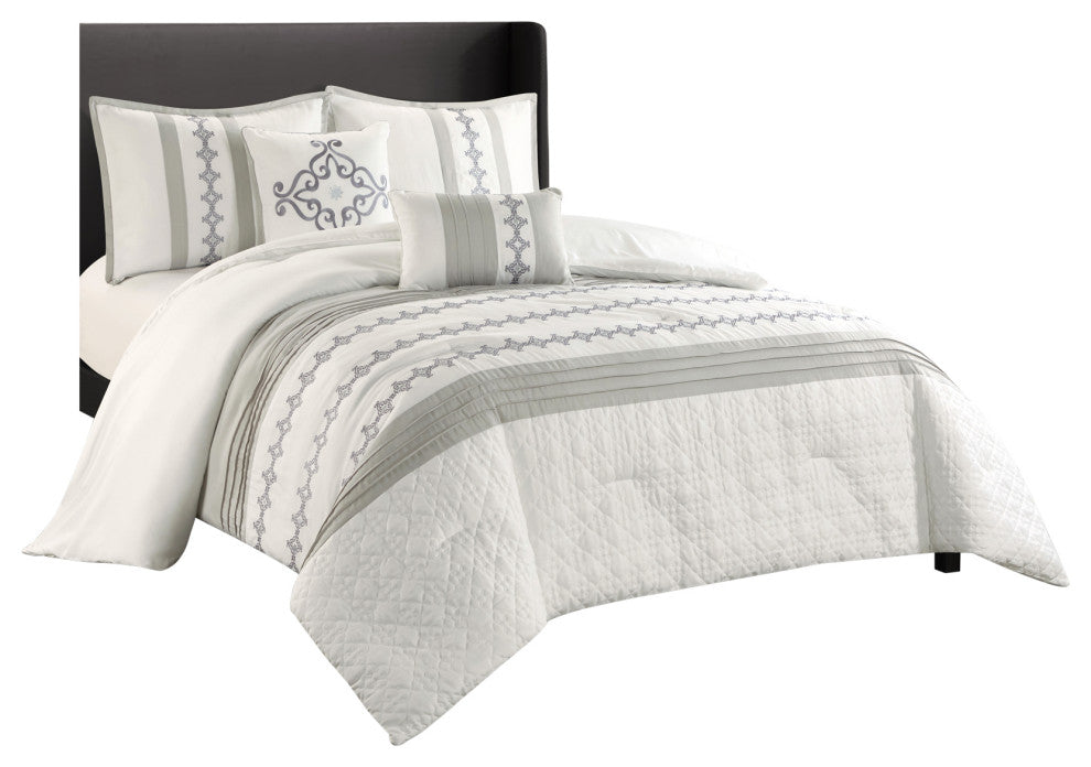 Fabiola 5-Piece Comforter Set, White, Queen