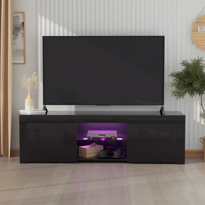 Black morden TV Stand with LED Lights high glossy front TV Cabinet