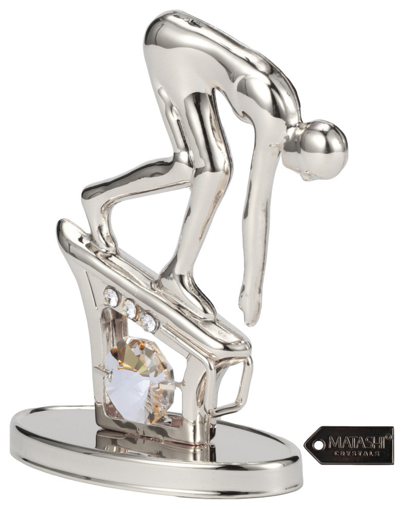 Matashi Silver Plated Surfer Figurine Embellished With Crystals, Surfing Gift