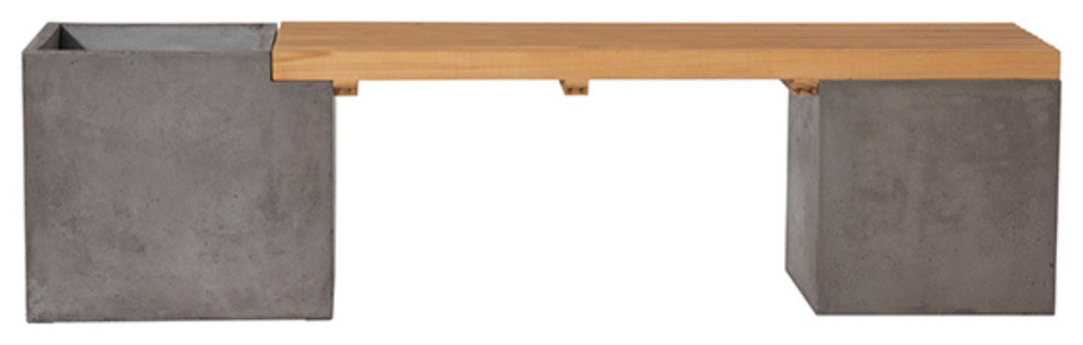 Outdoor Concrete and Teak Planter Bench