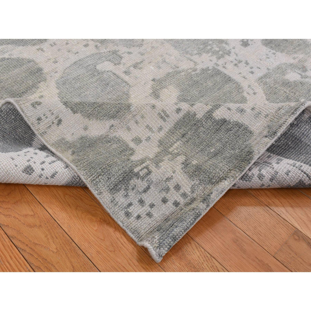 Gray Oushak Repetitive Botteh Design Pure Wool Hand Knotted Rug 5'10" x 9'