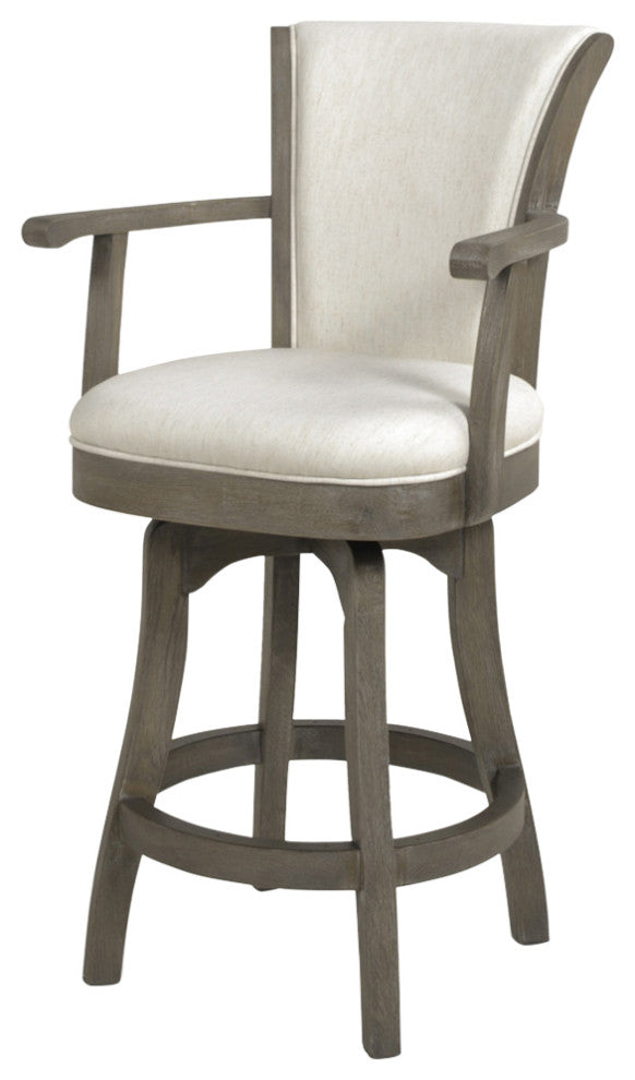 Williams Swivel Bar and Counter Stool With Armrests, Natural White Linen, Counter Height