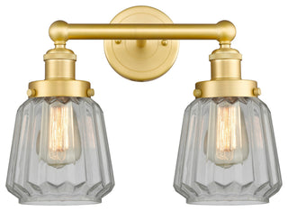 Edison Chatham 2-Light 16" Vanity Light, Satin Gold Finish, Matte White Shade