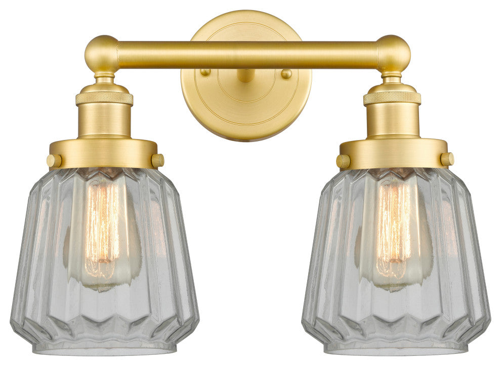 Edison Chatham 2-Light 16" Vanity Light, Satin Gold Finish, Matte White Shade