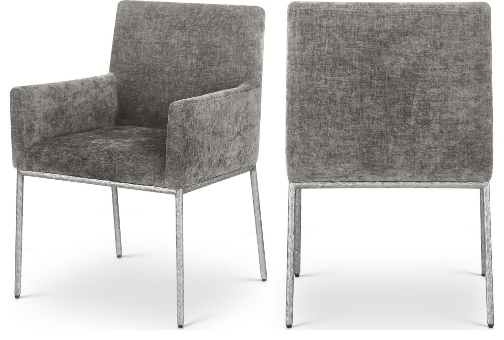 Reeves Upholstered Dining Chair, Grey, Chenille , AC,  Brushed Silver, Set of 2