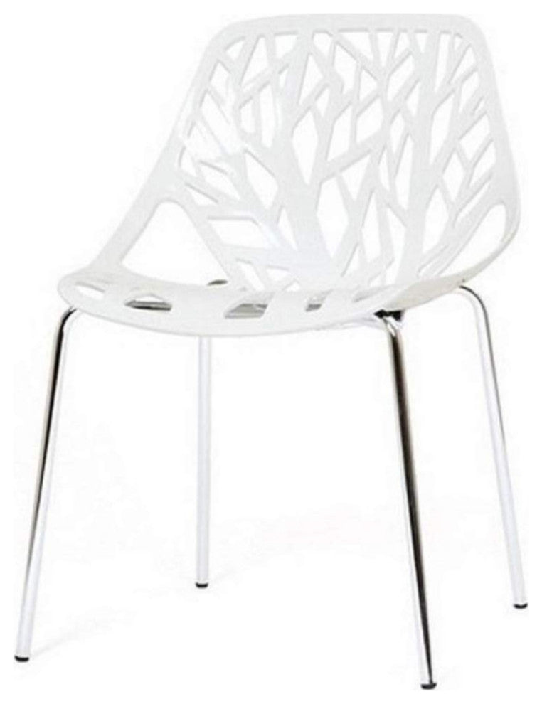 Tree Dining Chair, White Plastic Top With Metal Legs, Set of 4