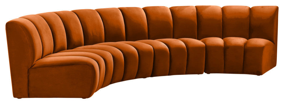 Infinity Channel Tufted Velvet Modular Chair, Cognac, 4 Piece