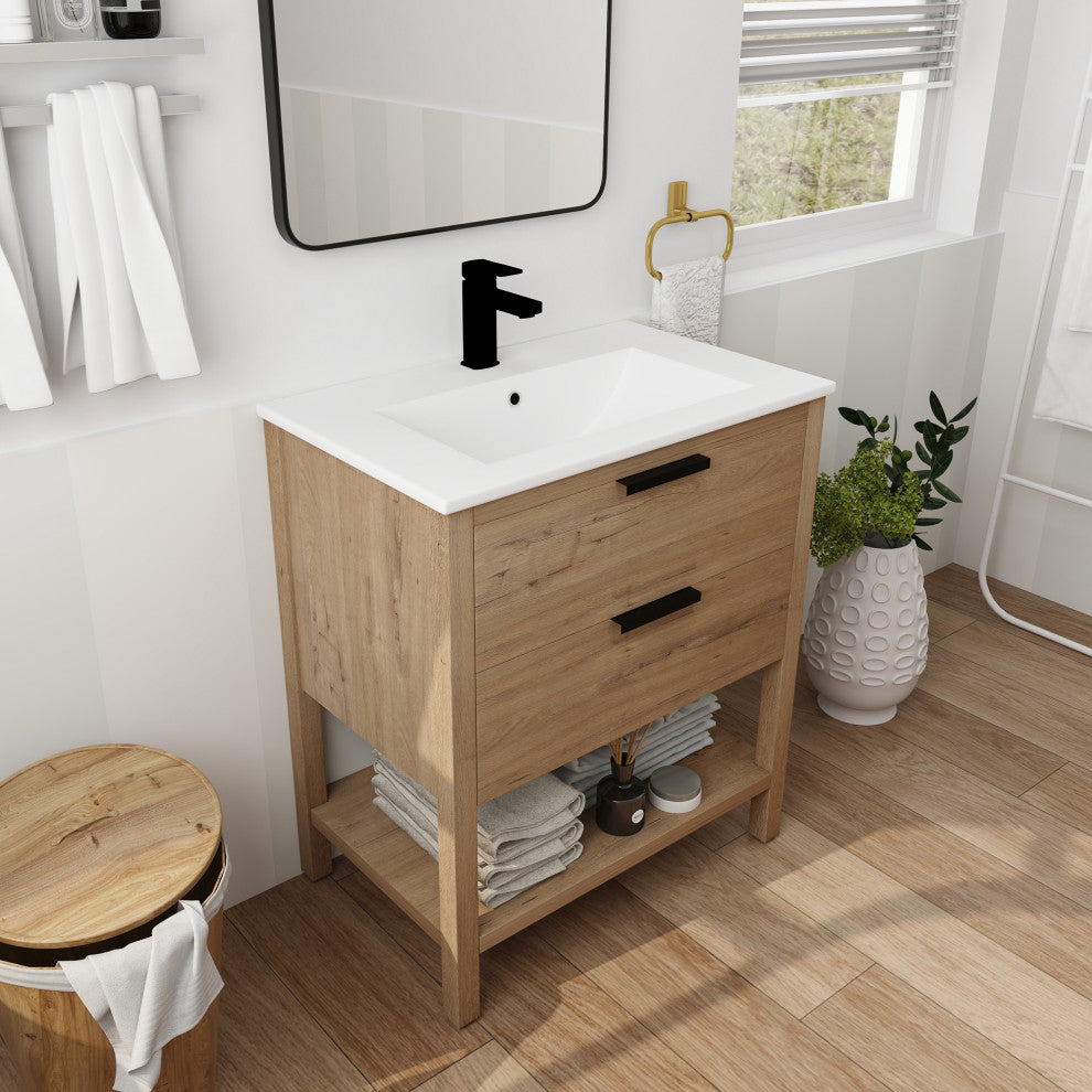 Plywood Freestanding Bath Vanity Set, Integrated Sink