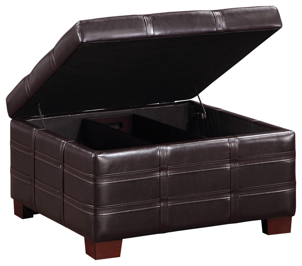Detour Strap Square Storage Ottoman, Espresso Faux Leather