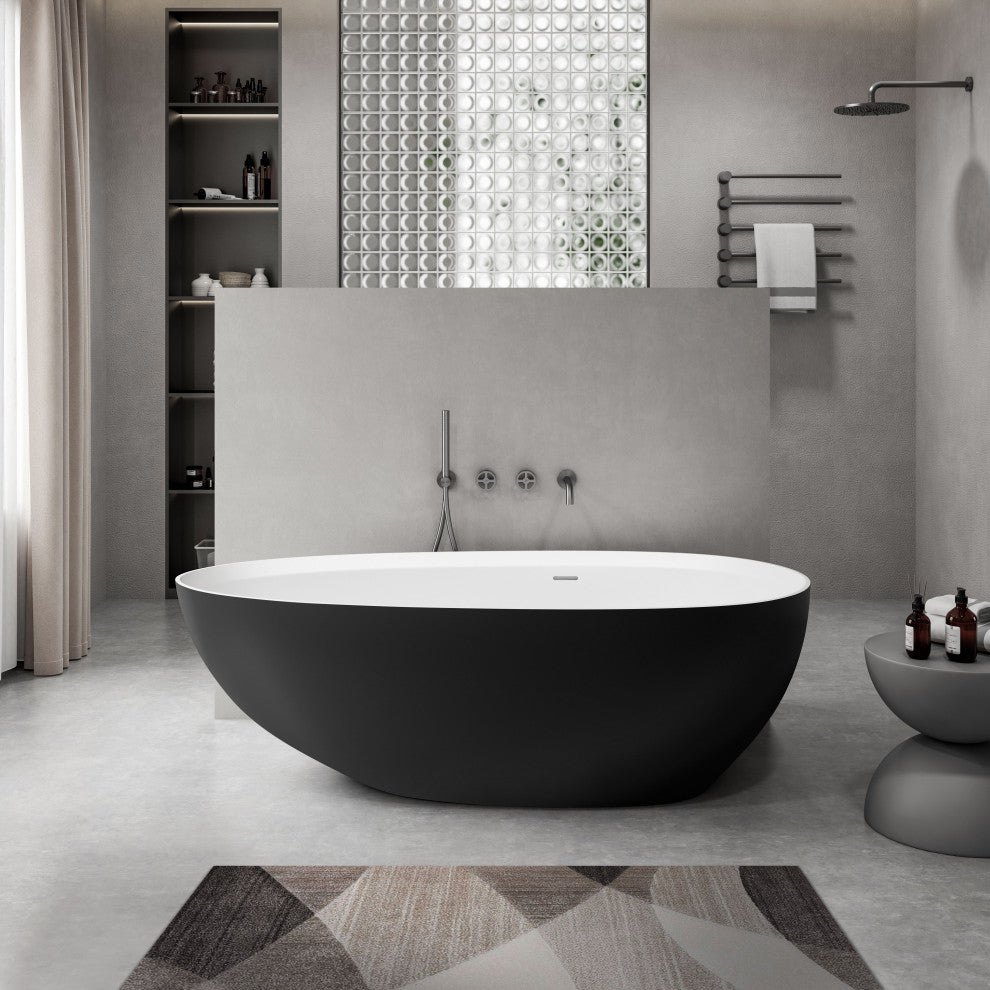 STAR&JANE Egg-shaped Stone Resin Matte Freestanding Bathtub, Black