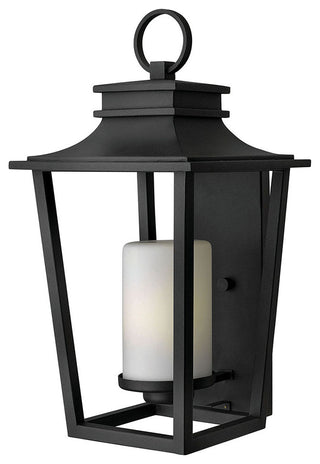 Sullivan Large Outdoor Wall Sconce, Black With Etched Opal Glass