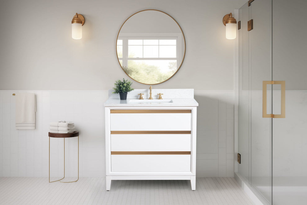 Vanity Art Bathroom Vanity With Sink, White, 36" Single