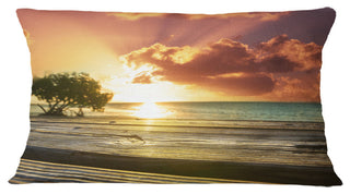 Boardwalk On Beach Under Cloudy Sky Modern Landscape Printed Pillow, 12"x20"
