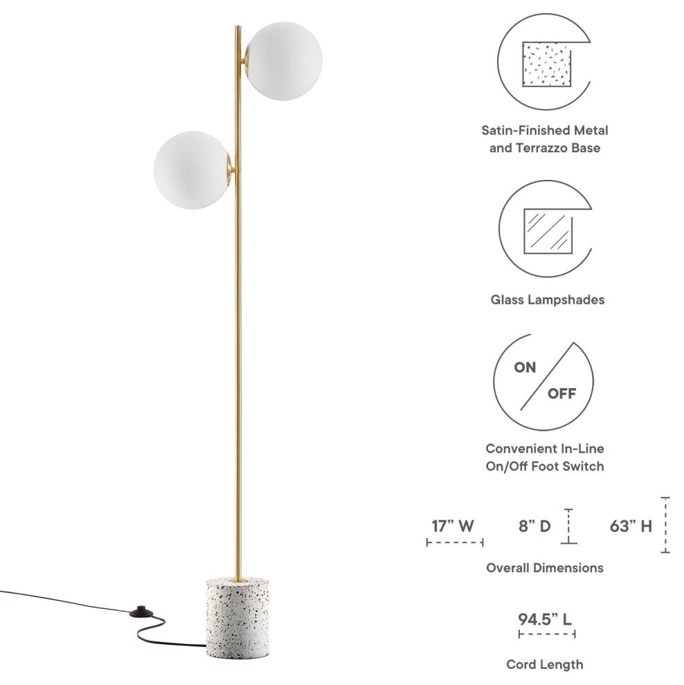 Floor Lamp Light, Gold, Glass, Modern, Mid Century Cafe Bistro Hospitality
