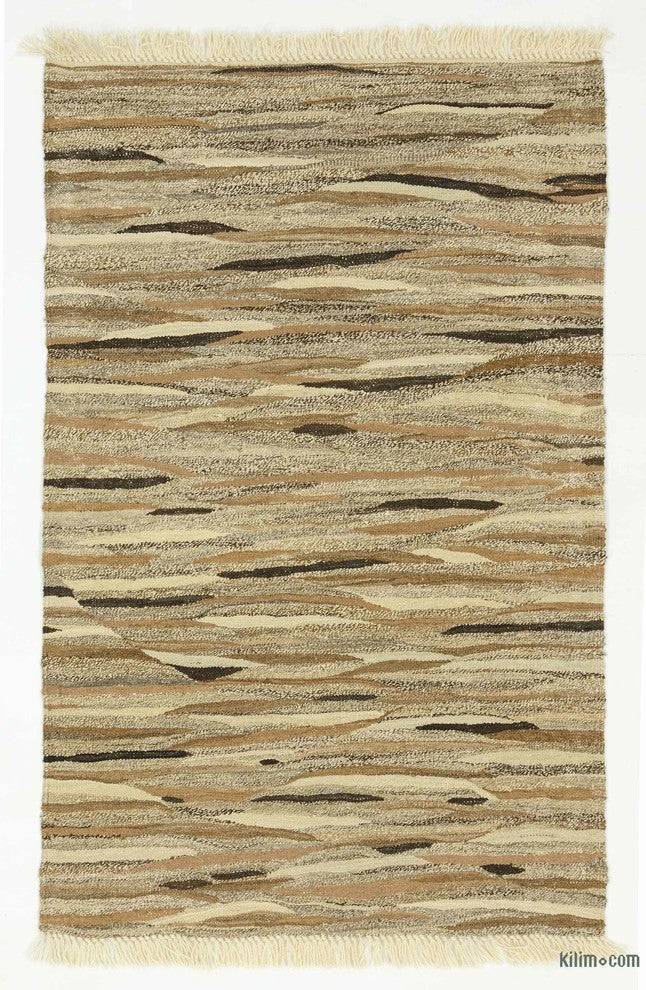 Brown, Beige New Handwoven Turkish Kilim Rug  2' 11" x 4' 4"