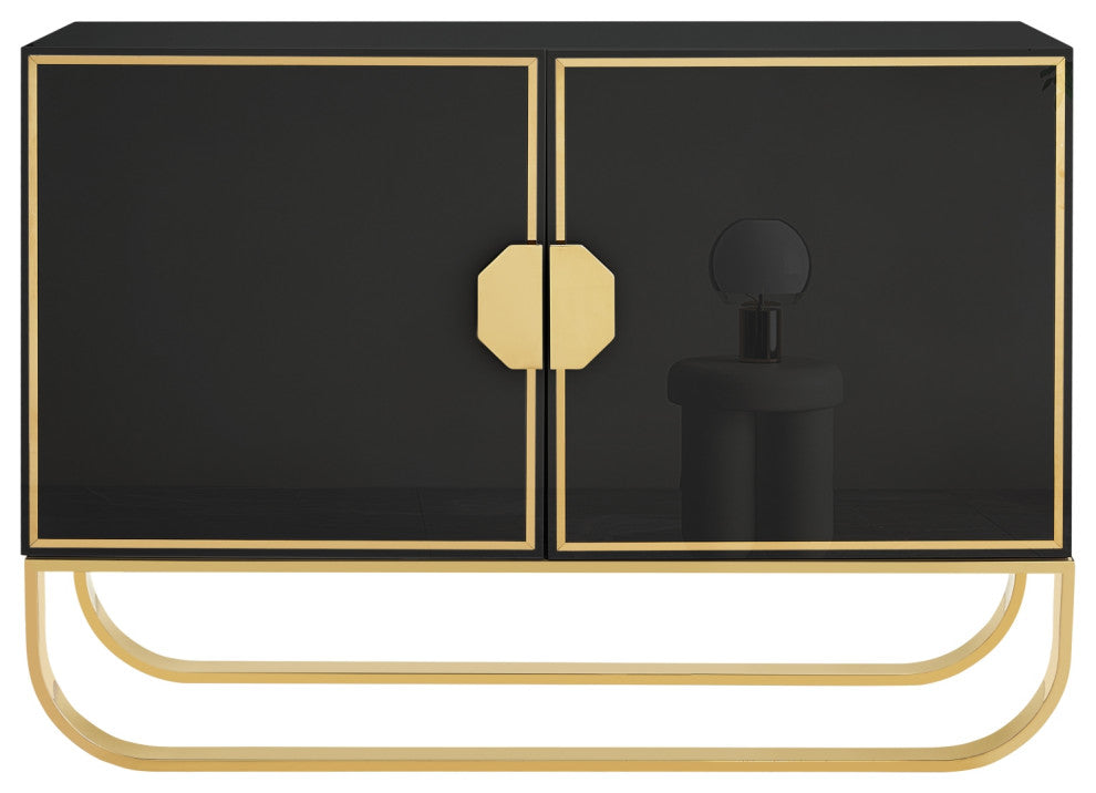 Nicole Miller Jacelynn Sideboard, Black/Gold, 2-Door