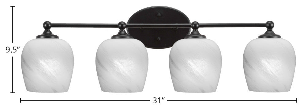 Capri 4-Light Bath Bar, Matte Black/White Marble