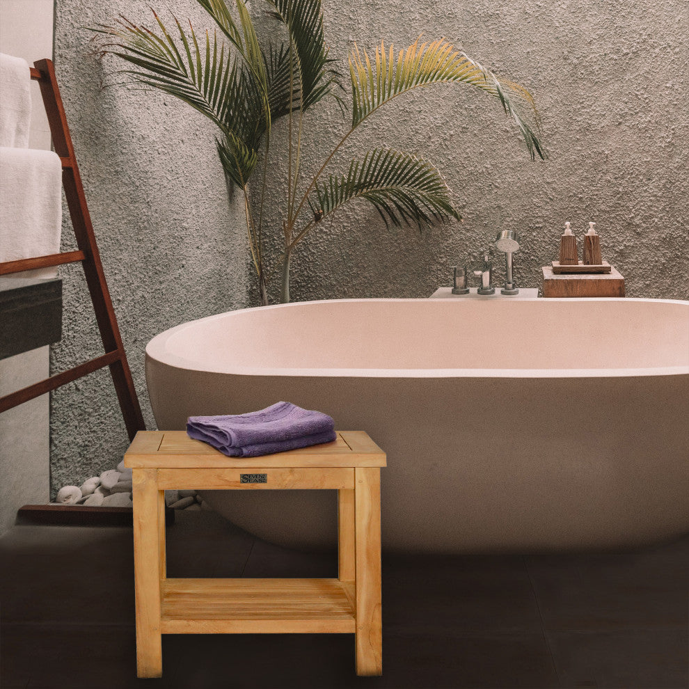 Teak Wood Bermuda Bathroom Shower Stool, Large