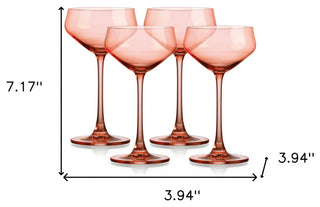Set of Four Translucent Blush Coral Coupe Glasses