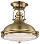 Industrial Ceiling Light Dome Antique Glass Semi Flush Mount Ceiling Lamp