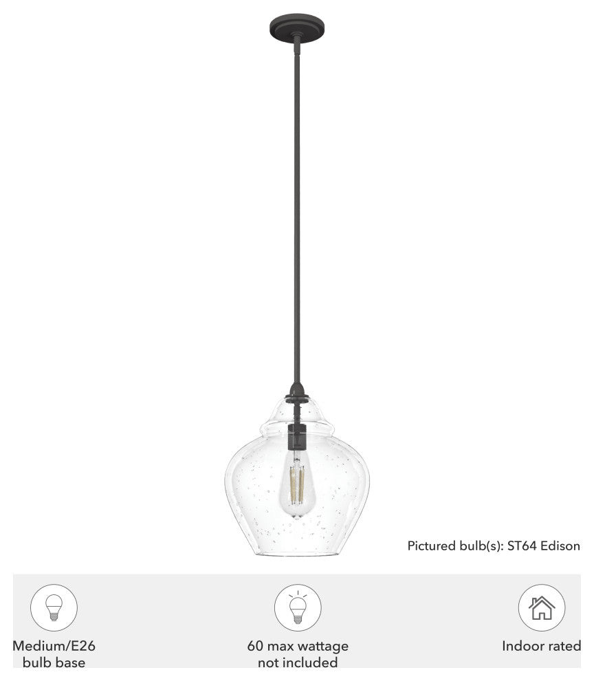 Hunter 12" Dunshire Noble Bronze, Seeded Glass 1 Light Pendant Ceiling