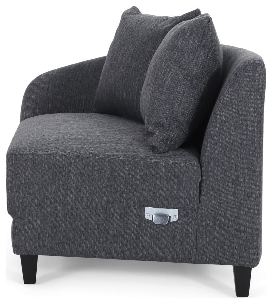 McCardell Fabric 3 Seater Curved Sectional Sofa, Charcoal + Dark Brown