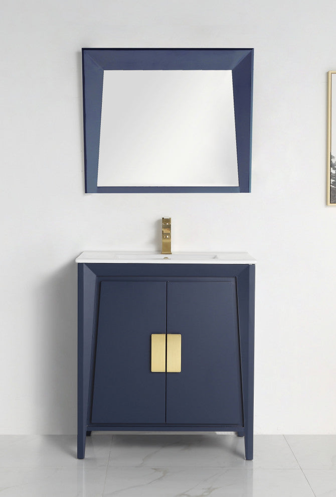 36" Larvotto Navy Blue Modern Bath Vanity, No Matching Mirror