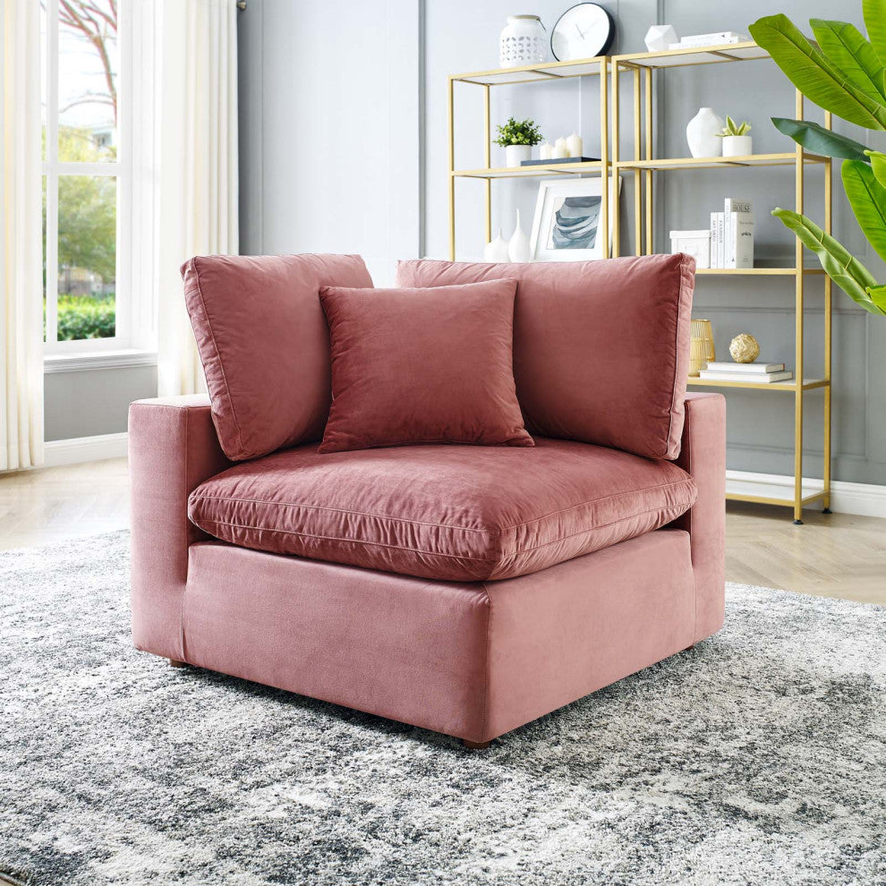 Commix Down Filled Overstuffed Performance Velvet Corner Chair Dusty Rose