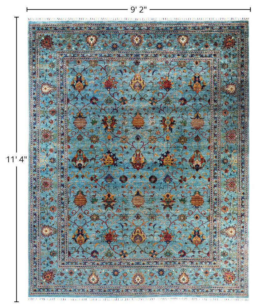 Tribal One-of-a-Kind Hand-Knotted Area Rug Light Blue, 9' 2" x 11' 4"