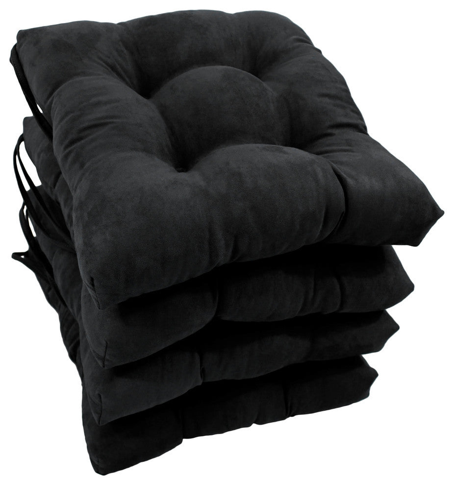 16" Solid Micro Suede Square Tufted Chair Cushions, Set of 4, Black