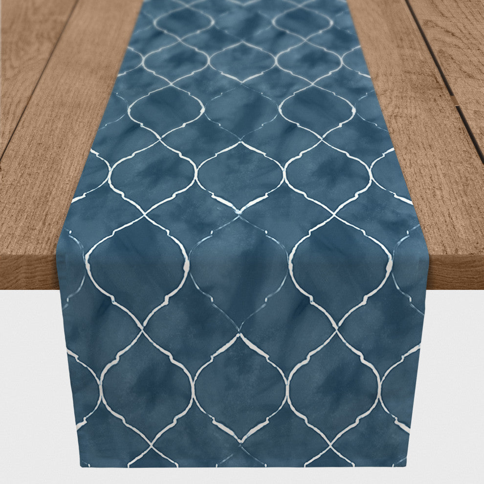 Blue Ogee Pattern 16x90 Cotton Twill Runner