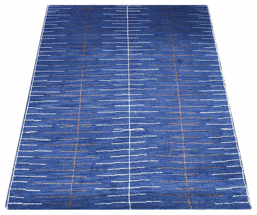 Hand Knotted Wool Area Rug Abstract Blue Beige