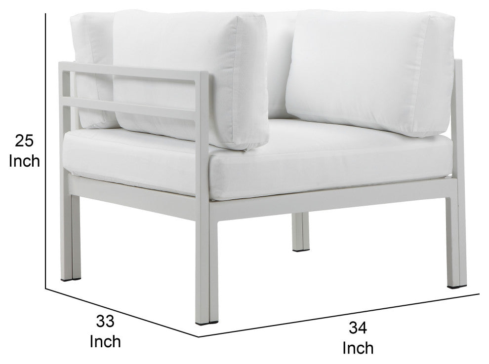 Benzara BM287772 Outdoor Armchair, White Aluminum, Water Resistant Cushions