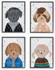 Hipster Dogs Funny Animal Paintings 4-Piece Set, 11"x14"