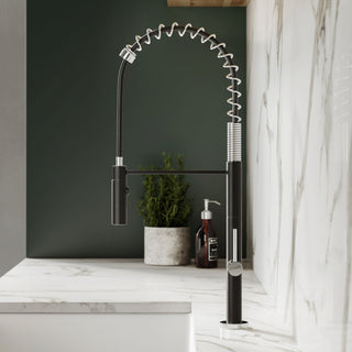 Chalet Single Handle, Pull-Down Kitchen Faucet, Brushed Nickel and Black