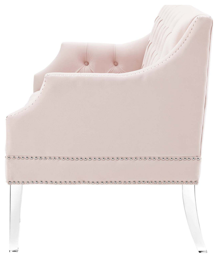 Tufted Loveseat Sofa, Velvet, Pink, Modern, Living Lounge Hotel Hospitality