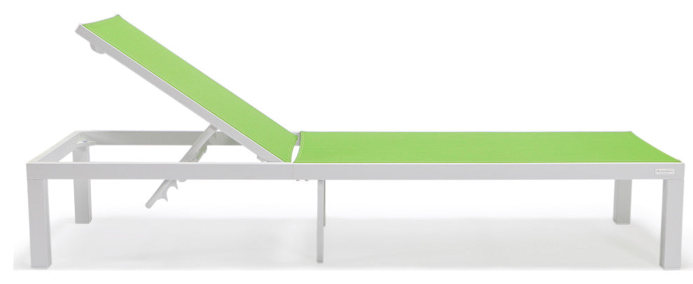 LeisureMod Marlin Patio Chaise Lounge Chair With White Frame, Green