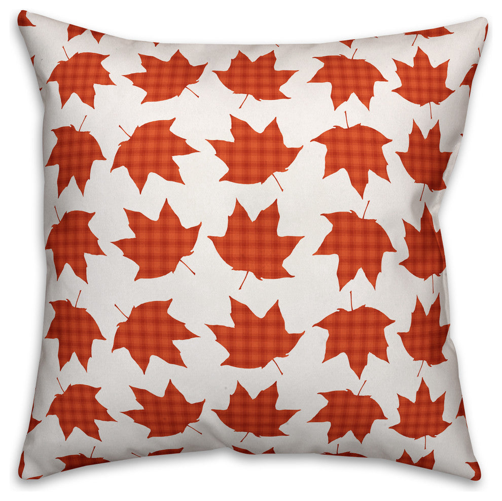 Plaid Fall Leaves Throw Pillow, 18"x18"