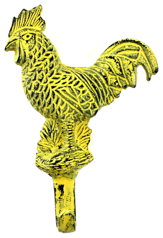 Rooster Hook in Yellow Distressed Finish (Set of 2)