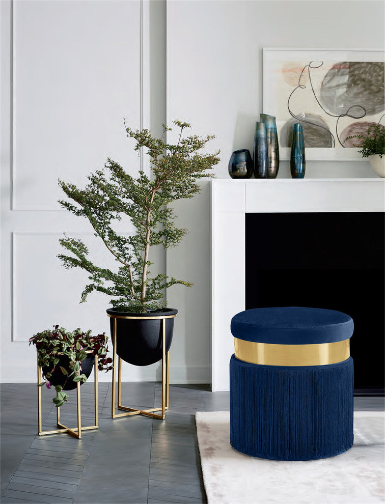 Yasmine Velvet Upholstered Ottoman/Stool, Navy