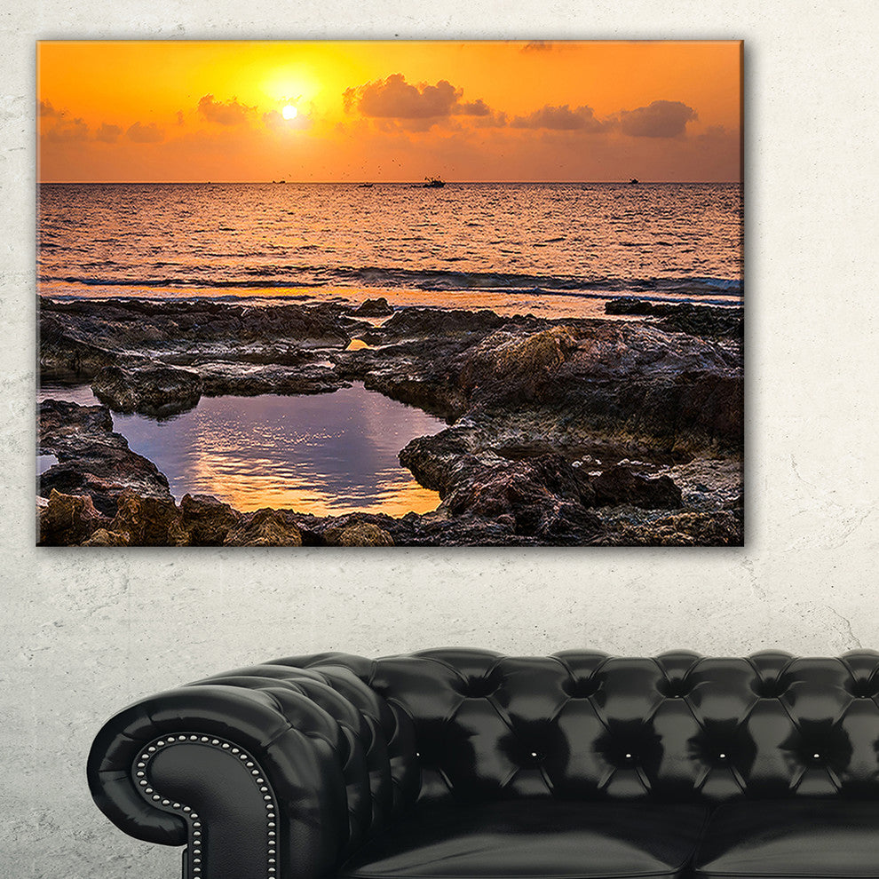 "Colorful Rocky Coast At Sunset" Oversized Beach Canvas Artwork, 40"x30"